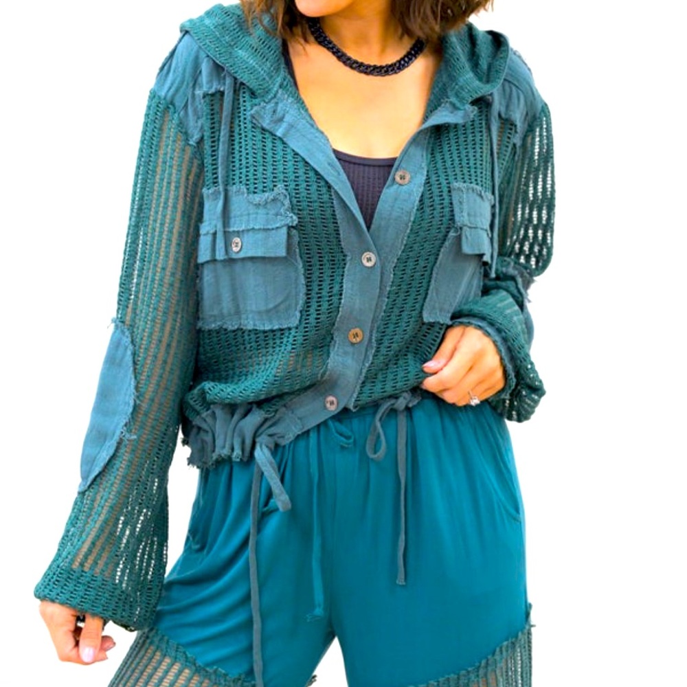 🔥POL x Bar Mesh Shacket in Teal size 2xl